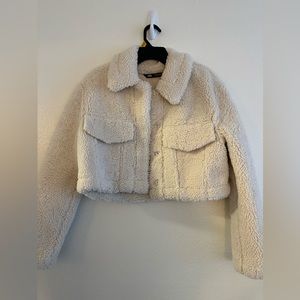 Zara White Teddy Cropped Jacket